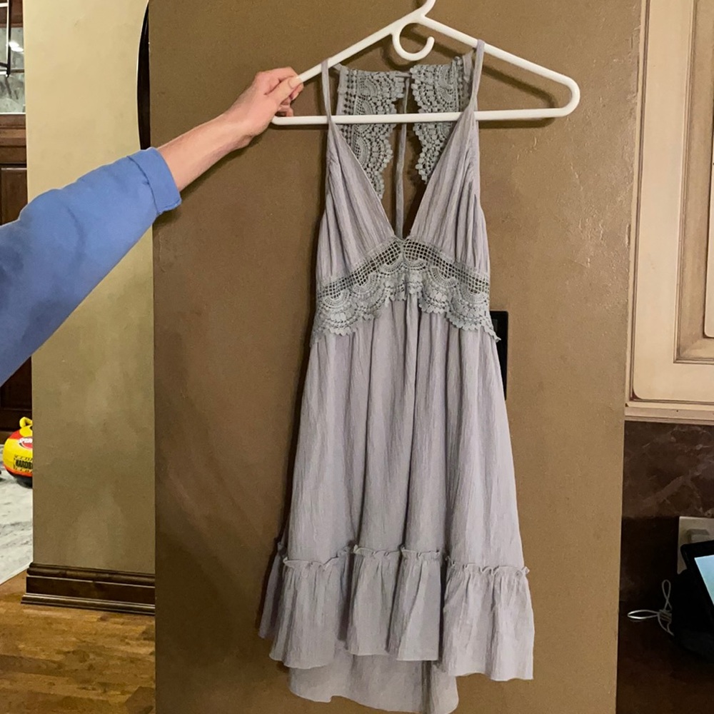 Mini, flowy, backless dress.